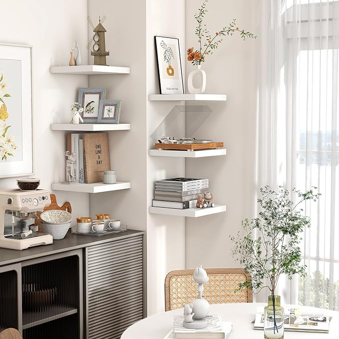 Square Floating Shelves for Wall 12"W x 12"D x 1.2"H, Small Engineered Wood Wall Shelves with Invisible Brackets for Living Room Bedroom Bathroom Office Kitchen Storage Decor, White Finish, Set of 3