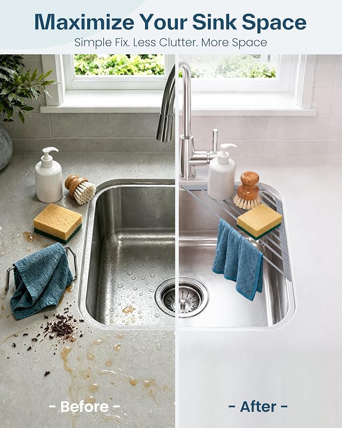 Ohuhu Triangle Roll Up Dish Drying Rack, Silicone Wrapped Steel Anti-Slip Sink - Image 2