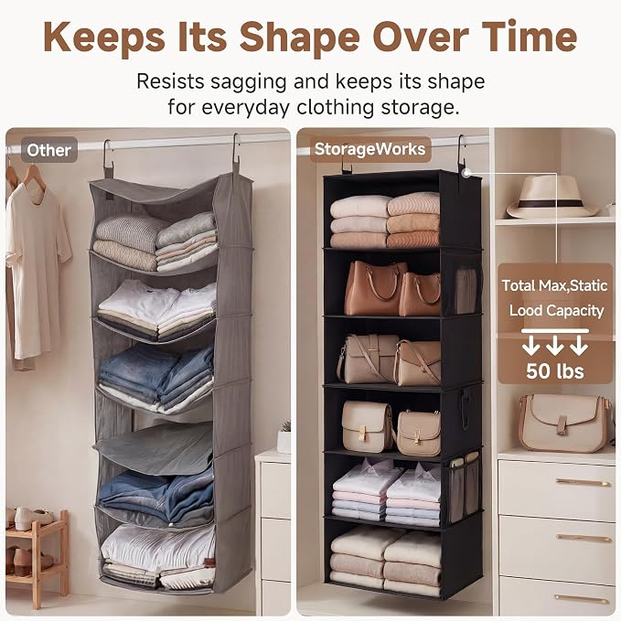 StorageWorks Hanging Closet Organizer 6-Shelf, Jumbo Separable Two 3 Shelf - Image 5