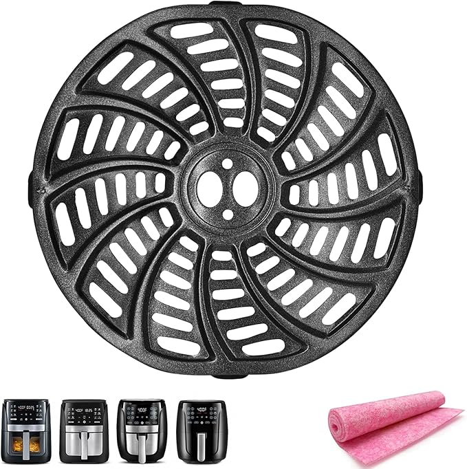 GWY Air Fryer Grill Plate for Gourmia GAF686 GAF698 Air Fryer, Oval Nonstick 9.3''×8.9'' Air Fryer Replacement Parts Rack Tray Basket Grill Pan Accessories Crisper Plate with Rubber Bumpers