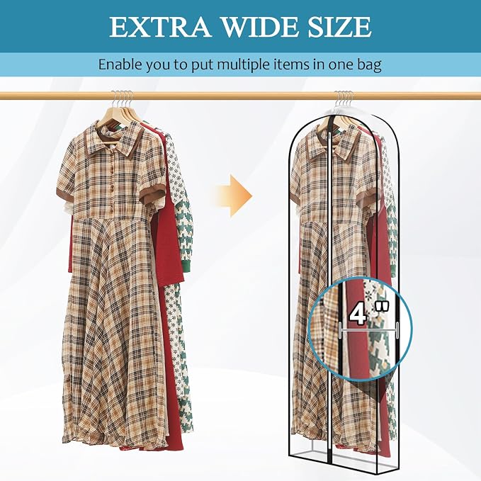 60" All Clear Dress Bags for Gowns Long, Womens Dress Garment Bag - Image 2