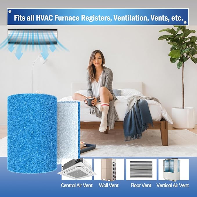 Air Vent Filter, 14"X90" Cut to Size MERV 8 Triple Air Filter Material, Blue & White Electrostatic Vent Filter Kit for Home Floor, Ceiling, Grilles, HVAC Vent, Compression Packing