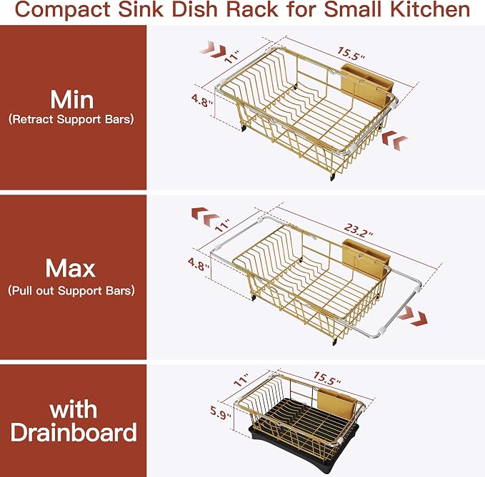JASIWAY Gold Dish Drying Rack in Sink - Image 5