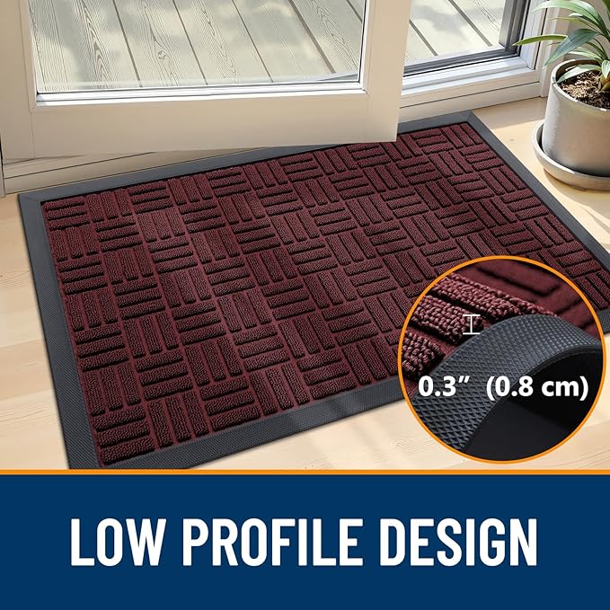 OLANLY Front Door Mat Outside Entrance 35x23, Absorbent, Heavy Duty Sturdy Natural Rubber Doormat Indoor Outdoor, Non-Slip, Stain and Fade Resistant, Low Profile Floor Mat for Entryway, Burgundy