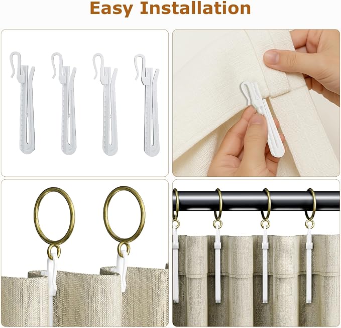 1.25 Inch Curtain Rings with Hooks, 24 Pack Bronze Metal Drapery Rings with - Image 3