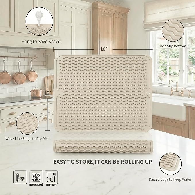 MicoYang Silicone Dish Drying Mat — Quick-Dry Ridges Counter & Sink Pad - Image 2