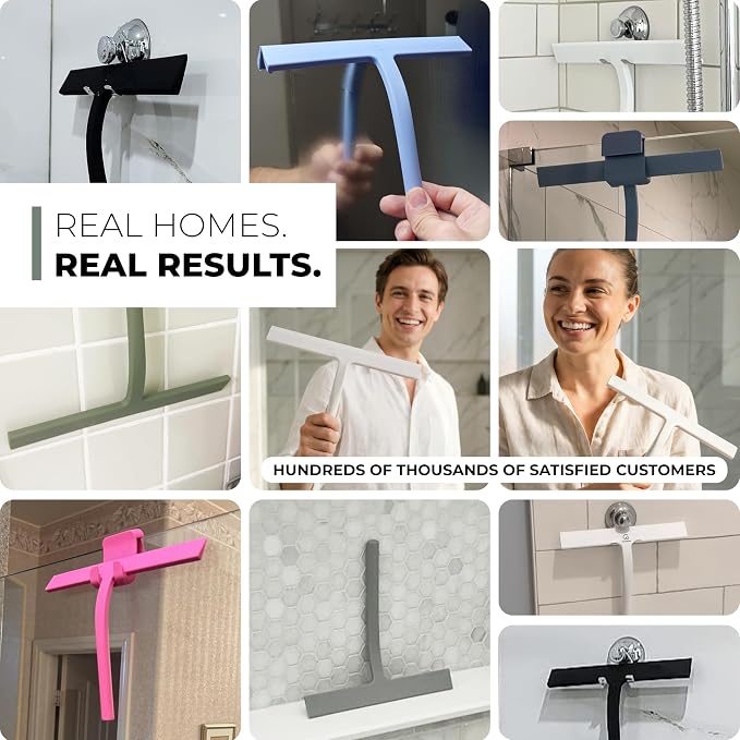 Silicone Shower Squeegee with 3-in-1 No-Drill Mount, Stainless Steel Core - Image 7