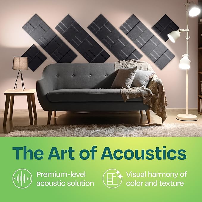 Acoustic Panels 12-Pack Soundproof Wall Panels 12"x12"x0.4" Decorative Sound Dampening for Your Home, Office, Studio, Bedroom & More with Unique GridFrame Carving [Dark Gray]