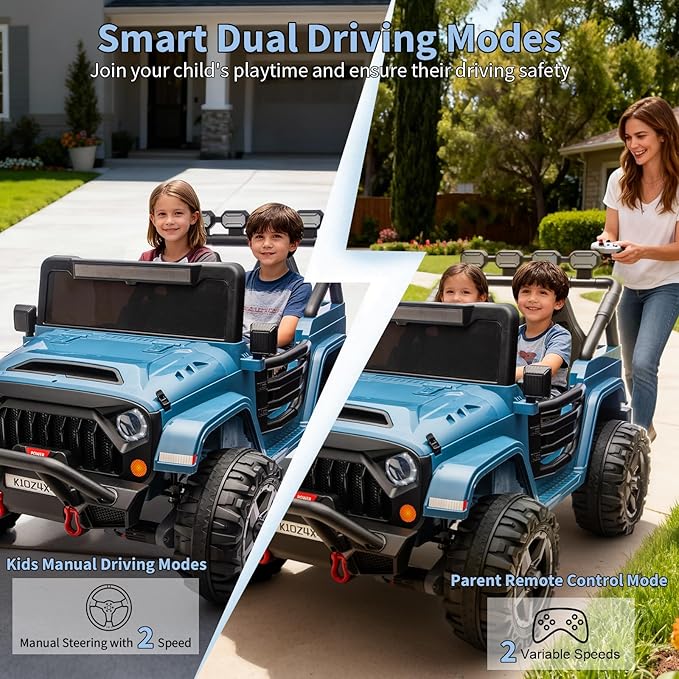 Kids 24v 2-Seater Electric Ride on Car,24v 4x4 Kids Electric Truck with Remote Control,2-Seater Ride-on Car, Spring Suspension & LED Lights for Backyard Exploration