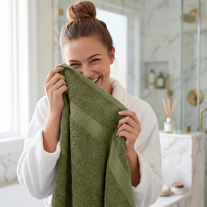 Superior Egyptian Cotton Plush Absorbent, Bath Towel Set of 4, Forest Green | - Image 8