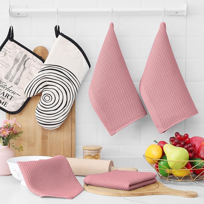 Homaxy 100% Cotton Waffle Weave Kitchen Dish Cloths 12-Pack, Dried Rose | 12 x - Image 6