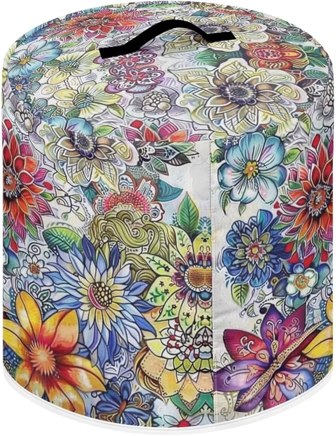Flashideas Colorful Flowers Pressure Cooker Cover for Women Dust-proof Cover for Rice Cooker Air Fryer Kitchen Appliance Covers with Top Handle and Pocket Home Kitchen Decor Gifts for Friends