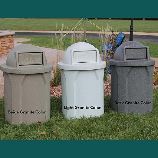 Campus Collection 42 Gallon Round 100% Recycled Plastic Heavy-Duty Commercial Outdoor and Indoor Trash Can with Push Open Dome Lid and Internal Liner | Great for Schools and Businesses - Brown
