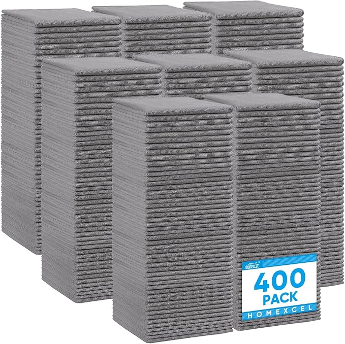 HOMEXCEL Grey Microfiber Cleaning Cloth 400 Pack, Microfiber Towel by HOMEXCEL
