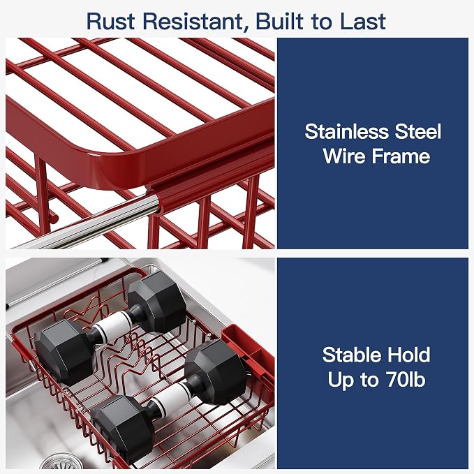 JASIWAY Red Dish Drying Rack Over the Sink - Image 5