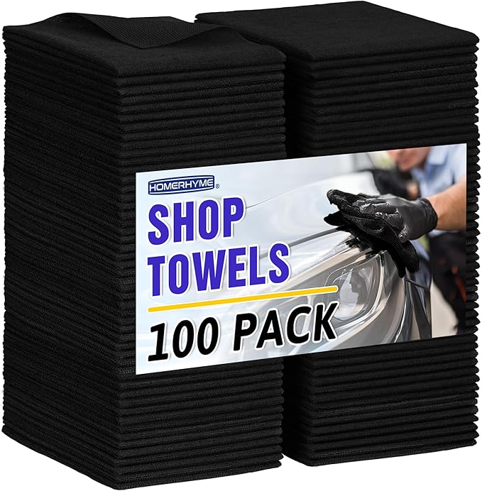 Microfiber Cleaning Cloth, 100 Pack Black Cleaning Rags Microfiber Towel Bulk by HOMERHYME