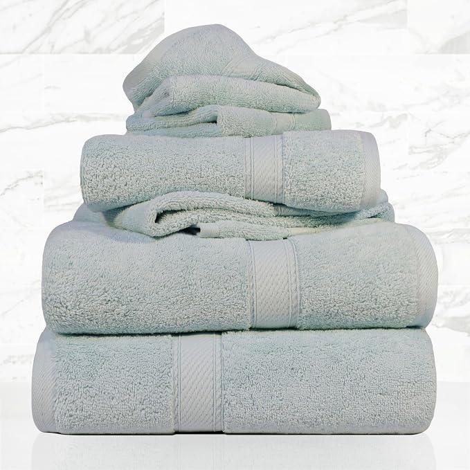 SUPERIOR Egyptian Cotton Ultra Plush & Absorbent, 6 Piece Set, Sea Foam | Quick by SUPERIOR
