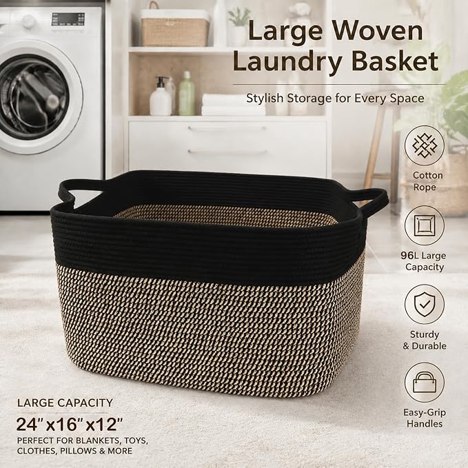 96L Laundry Basket with Handles, Extra Blanket Basket - Image 5