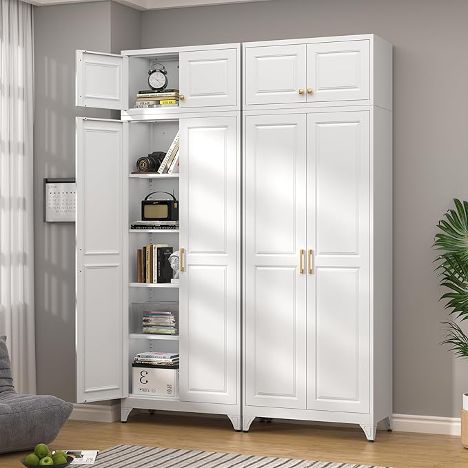 32" Metal Wall Cabinet 2 Doors,Pantry Cabinet Hanging Cabinets with Handle,Bathroom Storage Cabinet,16" D x 32" W x 15" H