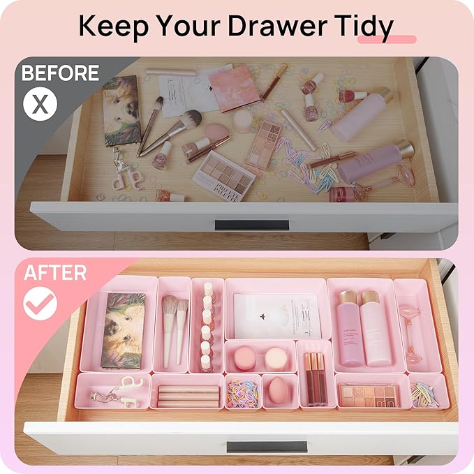 Vtopmart 44 PCS Plastic Drawer Organizers Set, Vanity Organizer Trays, Non-Slip - Image 3