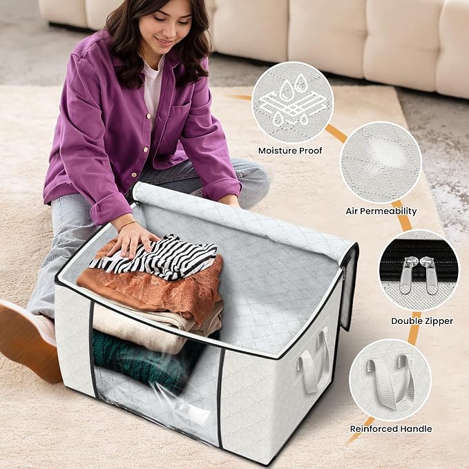 90L Clothes Storage, Foldable Thick Fabric Blanket Storage Bags | Foldable - Image 4