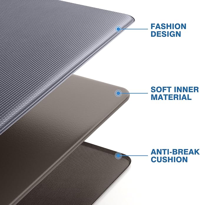StepRite Kitchen Mats, Kitchen Rugs Sets of 2, Cushioned Anti Fatigue Kitchen Mats for Floor, Non-Slip Standing Desk Mat, Water Resistant Kitchen Rug Set for Home, Kitchen, 17.3"x30"+17.3"x70", Grey