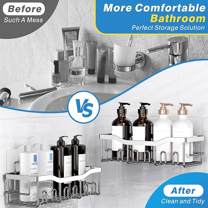 EUDELE 5-Pack Adhesive Shower Caddy Organizer, Large Capacity Rustproof - Image 3
