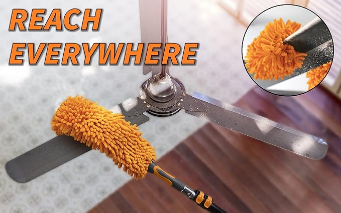 36 Foot High Reach Duster Kit with 5-30 ft Extension Pole // High Ceiling Dusting and Window Cleaning Kit with Telescopic Pole // Window Washer & Squeegee, Cobweb Duster, Fan Blade and Feather Dusters