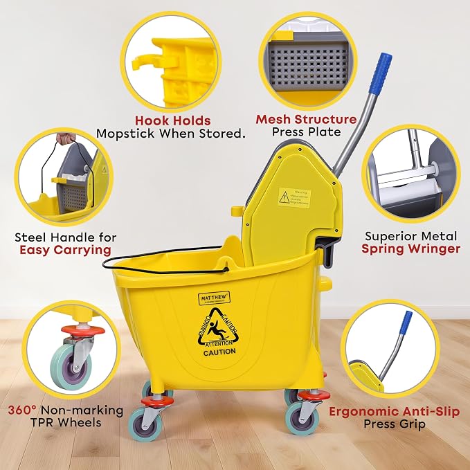 MATTHEW CLEANING 34Quarts Commercial Mop Bucket INCL.Wet String Mop - Image 3