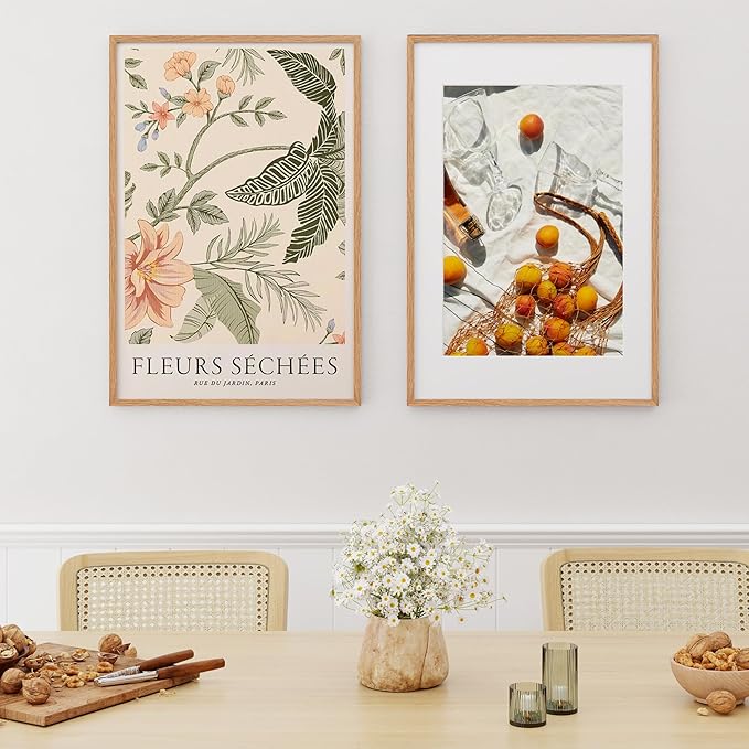 Fun Memories 20x30 Oak Wood Picture Frame, 20"x30" Poster Frame for Wall, 20x30 Picture Frame with Mat for 16x24, 20 x 30 Picture Frames with Real Glass (Beige Oak Color, 2 Pack)