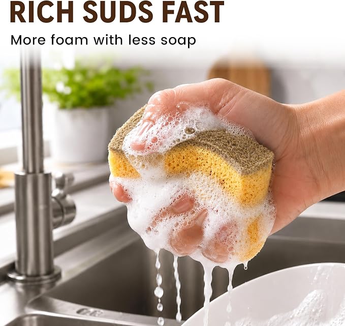 Natural Kitchen Sponges for Dish, Non-scratch cleaning, Rich lasting foam - Image 8