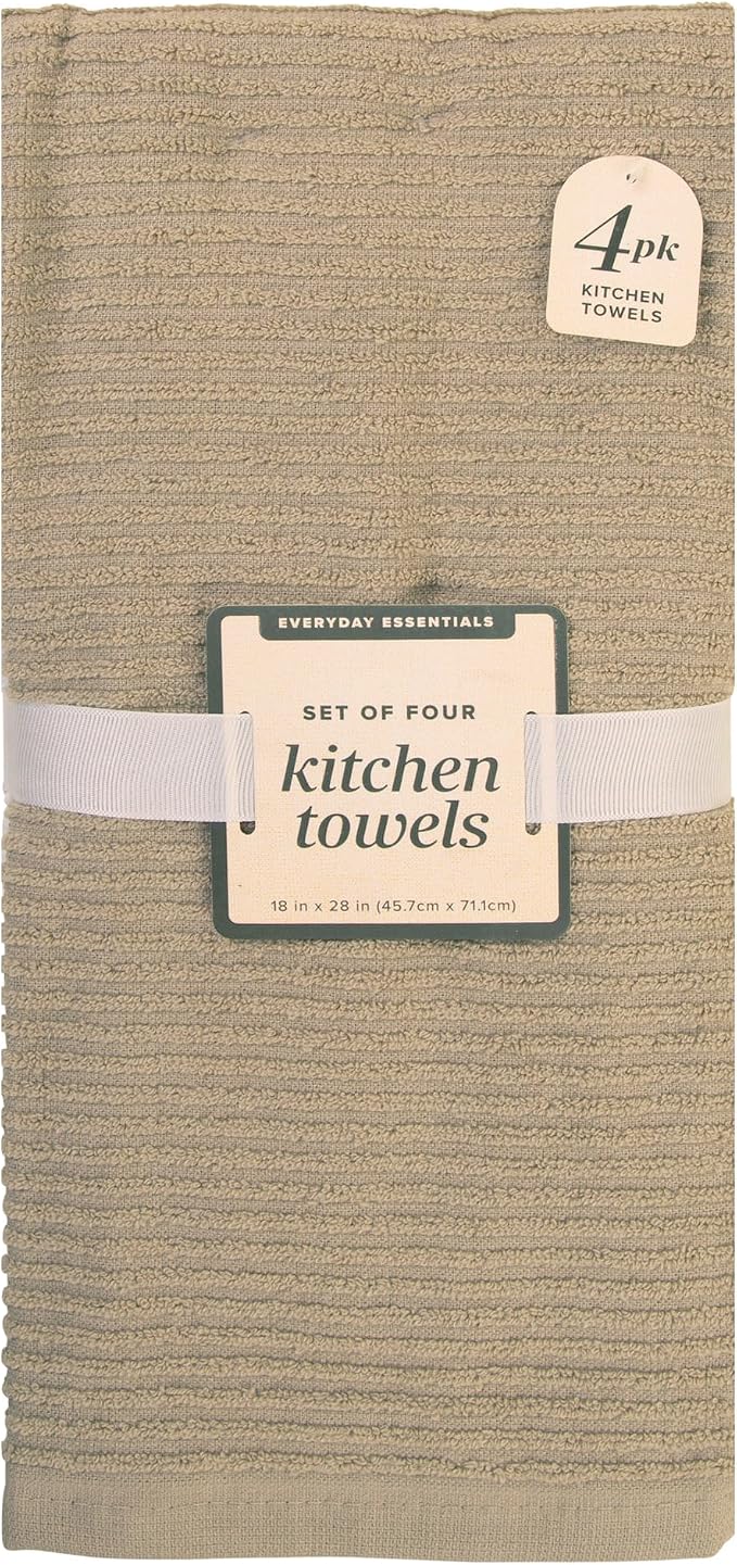 Kitchen Hand Towels Set of 4 Cotton Ribbed Taupe and White Hand Towels - Image 9