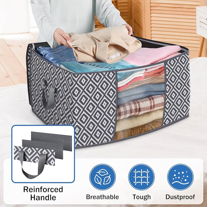 100L 4 Pack Storage Bags, Foldable Clothes Bins - Image 5