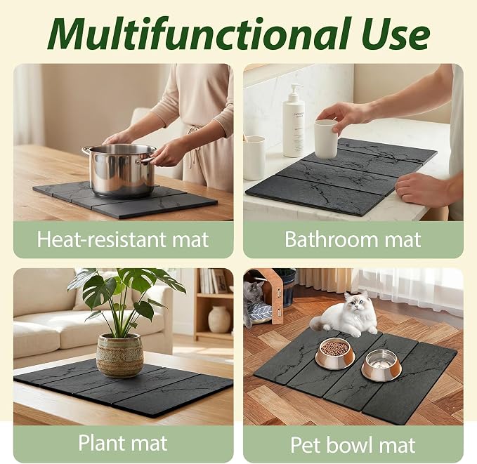 Large Stone Drying Mat for Kitchen Counter, Water-Absorbent Marble Diatomaceous - Image 5