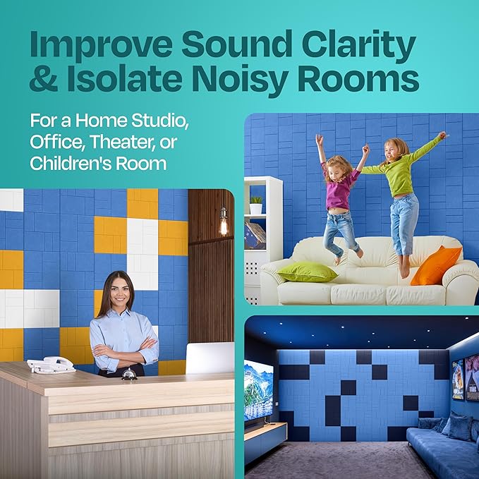 Acoustic Panels 12-Pack Soundproof Wall Panels 12"x12"x0.4" Decorative Sound Dampening for Your Home, Office, Studio, Bedroom & More with Unique GridFrame Carving [Grand Blue]