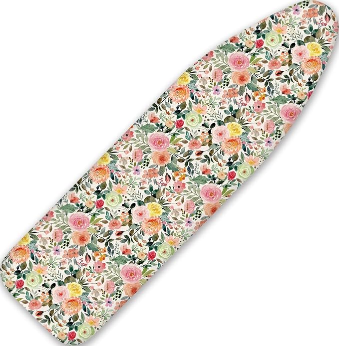 Rustic Pink Yellow Green Colorful Flowers 15"x54" Ironing Board Cover by Yzogbry