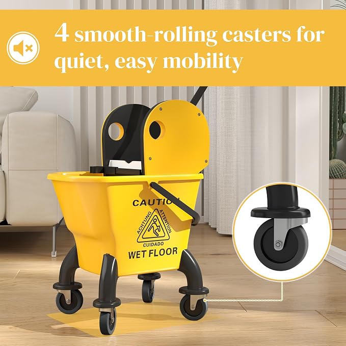 HOMCOM Mop Bucket with Wringer on Wheels, 27.5 Quart, with Mop - Image 5