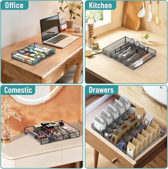 Expandable Desk Drawer Organizer, 10 Adjustable Compartments, expands from 8.74 - Image 7
