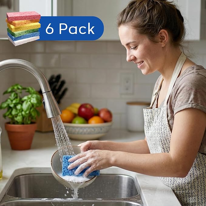 ARCLIBER 6 Pack Cellulose Scrub Sponges Non-Scratch Heavy Duty Kitchen | - Image 5