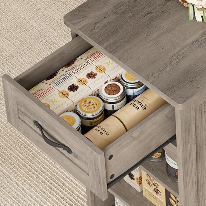 HOSTACK Kitchen Island Cart with Storage, 47'' Kitchen Storage Island on Wheels with 2 Drawers, Rolling Island Table with Adjustable Shelves, Mobile Buffet Sideboard Cabinet for Dining Room, Ash Gray