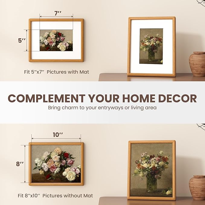 Axeman 8x10 Picture Frame - Solid Teak Wood 8x10 Frame With Mat for 5x7 - Rounded Corner 8 x 10 Photo Frame with Tempered Glass for Tabletop Display