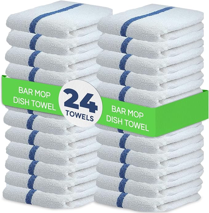 Towels N More 24-Pk 16x19 30 Oz. Cotton Kitchen Bar Mop Towels Blue Stripe by TowelsNMore