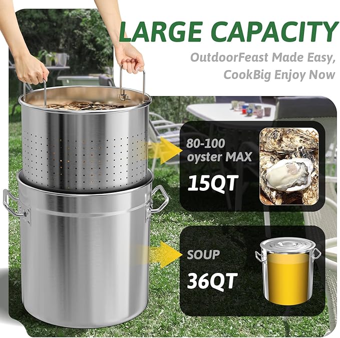36-Quart Stainless Steel Seafood Boil Pot with Lid,Crab, Lobster, Shrimp Boil Stock with Strainer, Turkey Fryer Pot, Stock Boiler Deep,Fried Cooker for Commercial Outdoors