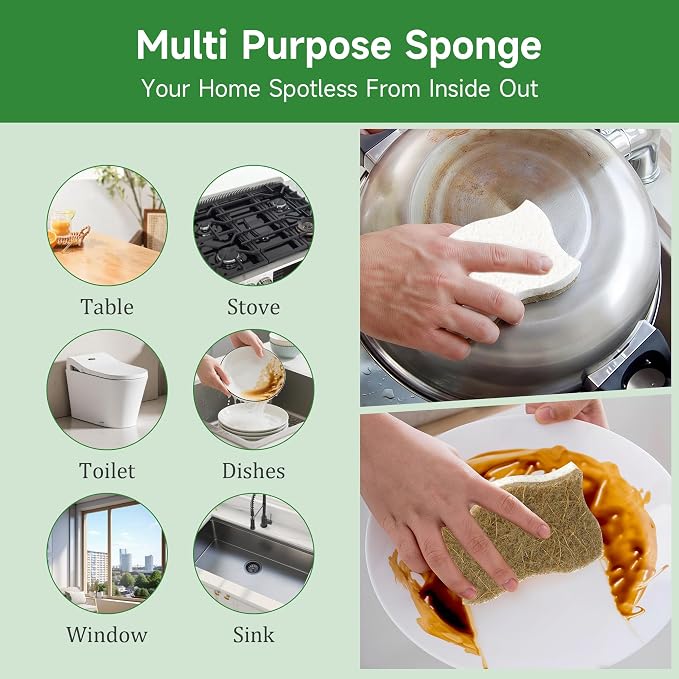 Silkyhose 12Pack Wave-Edge Cellulose Coconut Sponges, Non-Scratch Cleaning | - Image 5