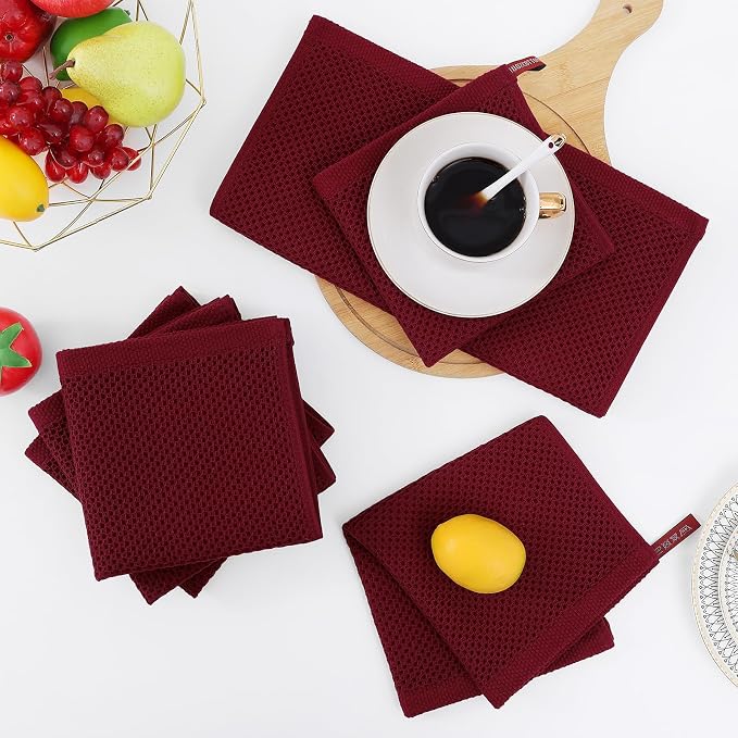 Homaxy 100% Cotton Waffle Weave Kitchen Dish Cloths 12-Pack, Burgundy | 12 x 12 - Image 7