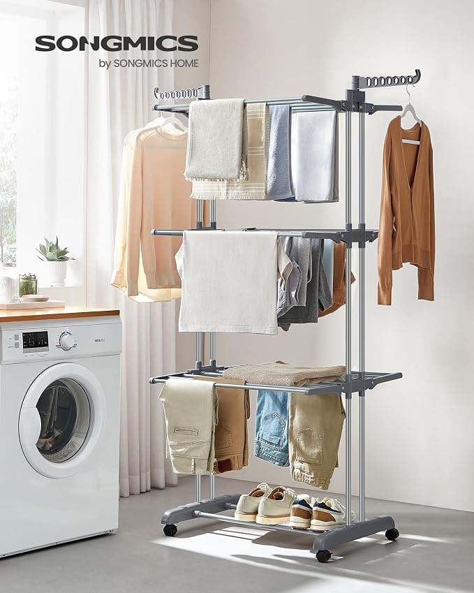SONGMICS Clothes Drying Rack 4-Tier, Foldable Laundry Rack, Steel | Indoor - Image 2