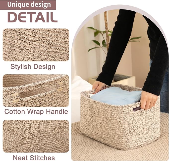 OIAHOMY 4 Pack Storage Baskets for Organizing 24L Cube Storage Bins Brown - Image 3