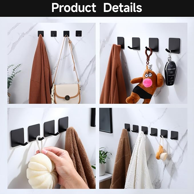 6 Pack Towel Hooks for Hanging, Adhesive Hooks Stick on Wall for Bathroom - Image 5