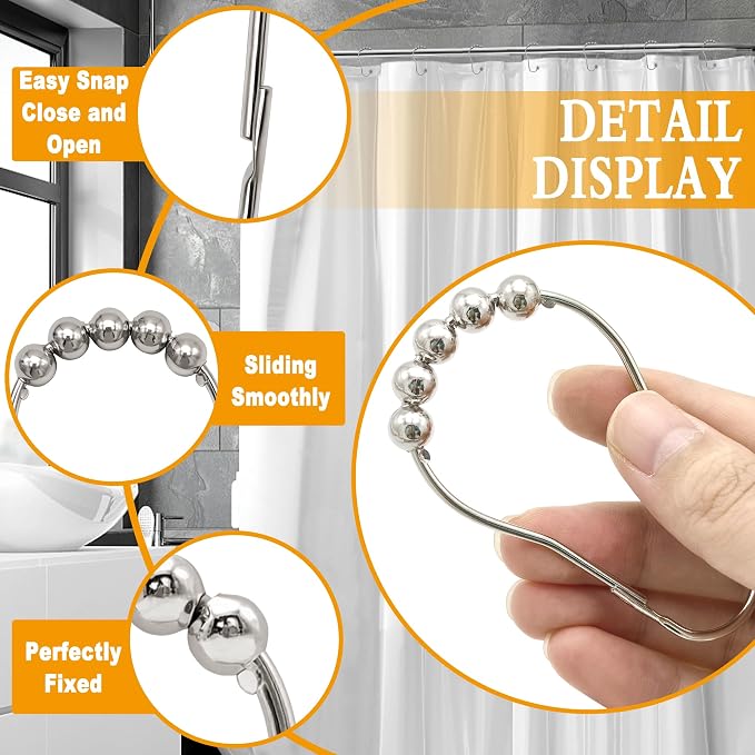 Shower Curtain Hooks Rings, Free Sliding Shower Hooks - Image 5