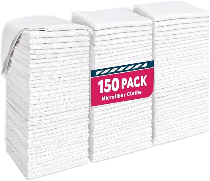TEAWOO White Microfiber Towels- 150 Pack, Microfiber Cleaning Cloths Bulk | by TEAWOO